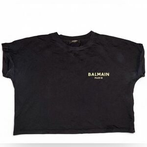 Balmain Black Crop Top with Gold Logo